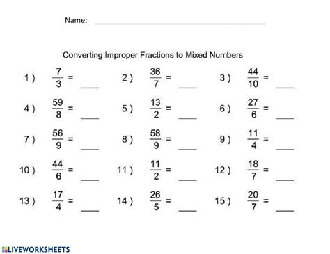 Change the improper fraction 402/11 to a mixed number. Changing improper fractions to mixed numbers worksheet
