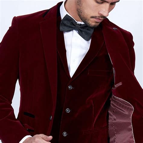 Burgundy Velvet Men Suits Slim Fit 3 Piece Blazer Tailor Made Wine Red