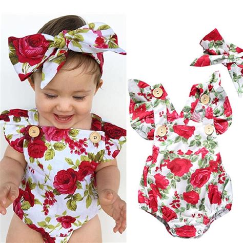 2019 Summer Floral Girl Newborn Clothes Floral Sliders Frilly Sleeve