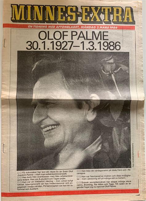 Aftonbladet Mars Olof Palme Minnesbilaga K P P Tradera