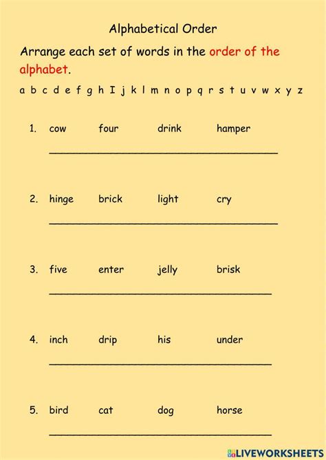 Alphabetical Order Worksheet For Grade 1 Live Worksheets
