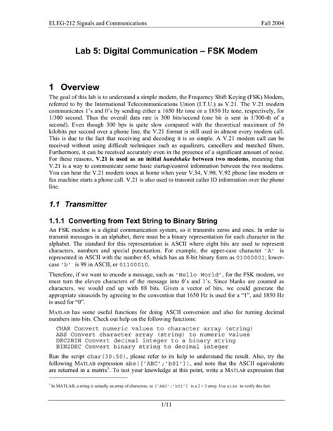Lab 5 Digital Communication Fsk Modem 1 Overview