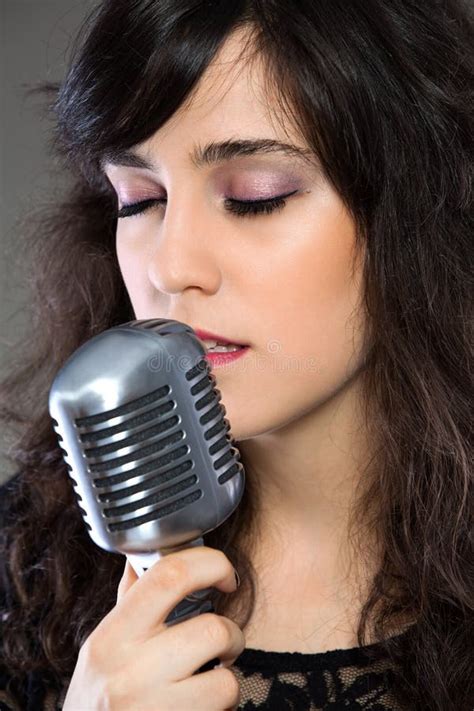 Attractive Young Woman With A Retro Microphone Stock Photo Image Of