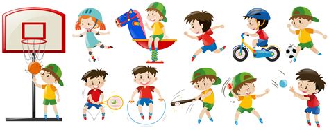 Children playing different sports and game 369550 Vector Art at Vecteezy