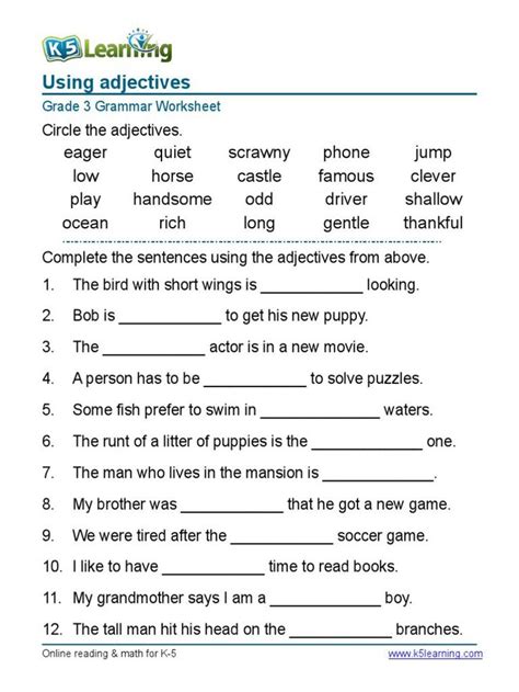 Free Printable Worksheets English Grammar Grade 4