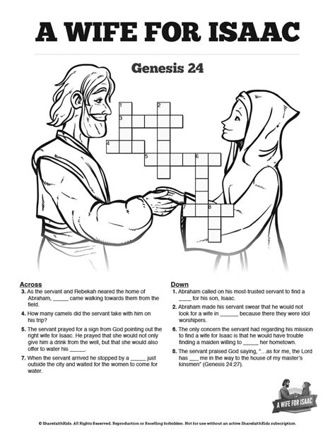 Genesis 24 Isaac And Rebekah Sunday School Crossword Puzzles Sunday