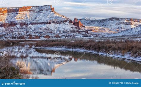 Fisher Towers And Colorado River In Winter Stock Image Image Of