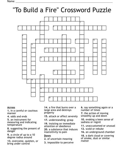 To Build A Fire Crossword Puzzle Wordmint