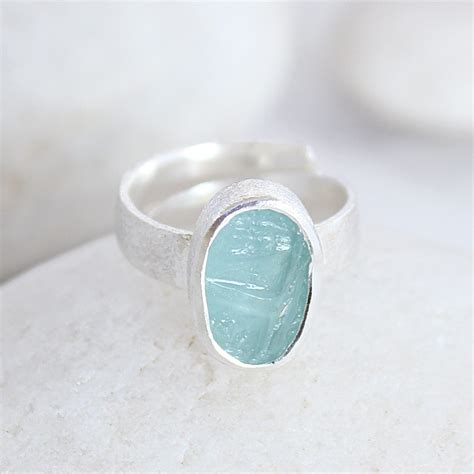 Aquamarine Natural Gemstone Adjustable Handmade Ladies Sterling Silver