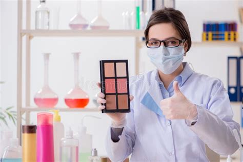 The Lab Chemist Checking Beauty And Make Up Products Stock Image