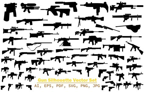 Gun Silhouette Vector Set Graphic By Mhspapulbd Creative Fabrica