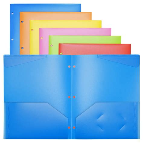 Rywesniy Heavy Duty Plastic Folders With Pockets And 3 Holes 2 Pocket