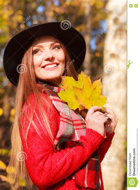 Beautiful Woman In Autumn Park Stock Photo Image Of Colorful Leaf