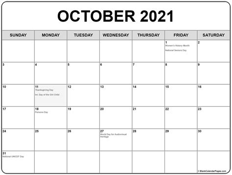 Take a look at our calendar with canadian public holidays pages for printable calendars with holidays in canada. Collection of October 2021 calendars with holidays