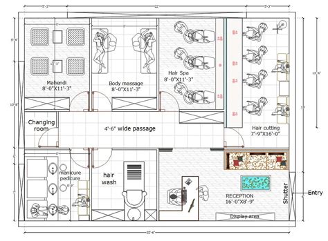 Beauty Salon Plan With Furniture Layout Drawing Dwg File