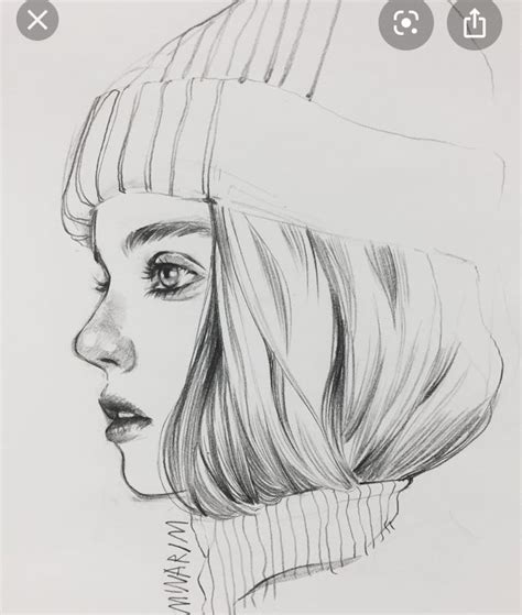 A Drawing Of A Woman With A Hat On Her Head