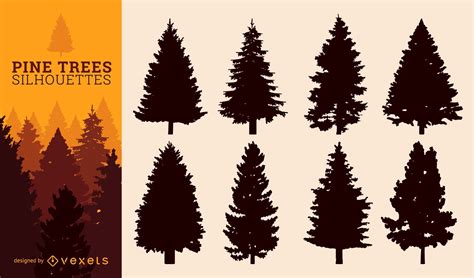 Pine Tree Silhouette Set Vector Download