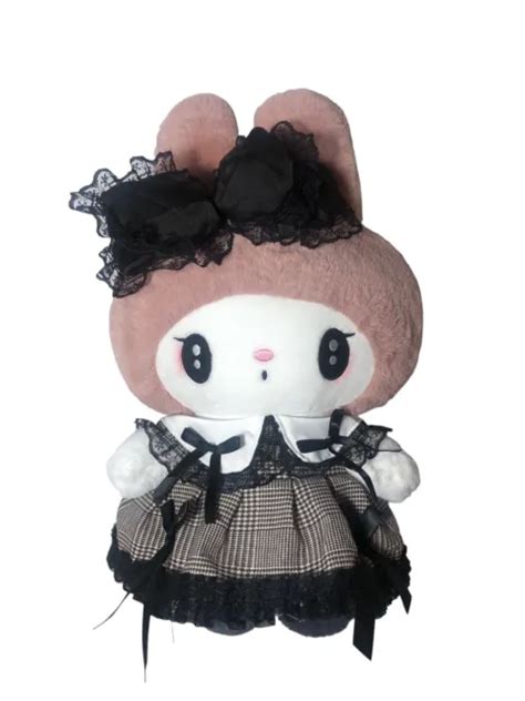 Sanrio My Melody Plush 14 Black Gingham Lace Dress Stuffed Animal Goth