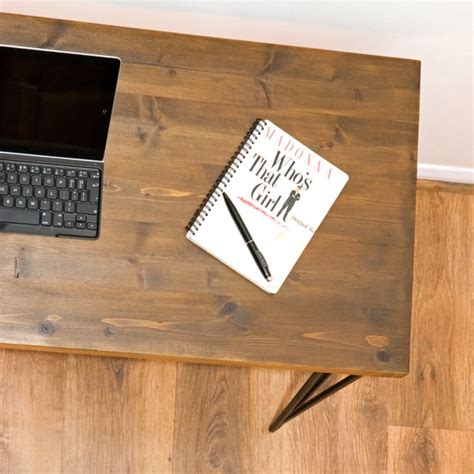 Retro Rustic Industrial Solid Wood Desk Black Metal 3 Prong