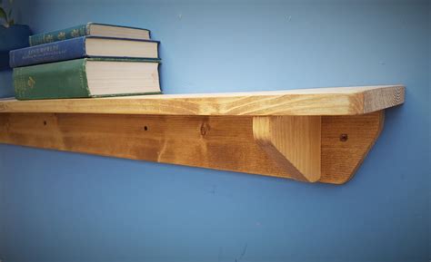 Long Wooden Wall Shelf Natural Chunky Mantel Single Bookshelf 114cm L