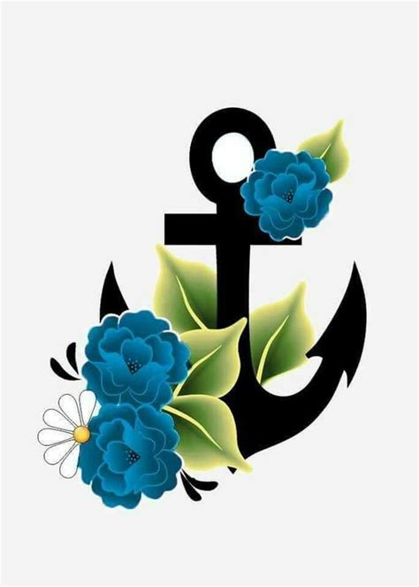 Anchor With Flowers Drawings