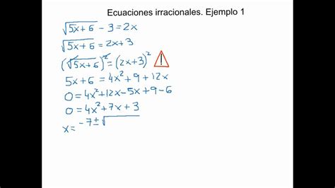 Ejemplo De Ecuaciones Irracionales