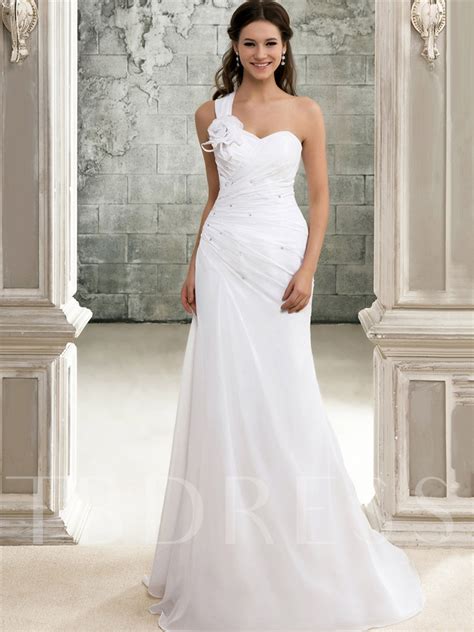 Traditionally, wedding dress shopping is done in a physical wedding dress boutique. One Shoulder Beading Pleats Beach Wedding Dress - Tbdress.com