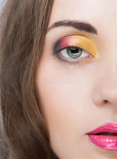 Beauty Woman Face With Bright Make Up Stock Photo Image Of Hairstyle