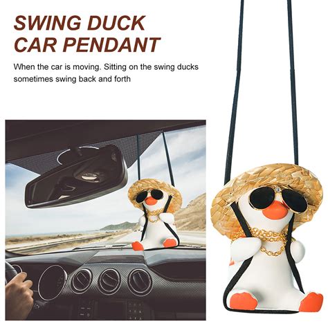 Cute Swing Duck With Straw Hat Car Pendant Auto Rearview Mirror Hanging Ornaments Interior