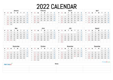 Free 2022 Calendar Printable Pdf Landscape Format