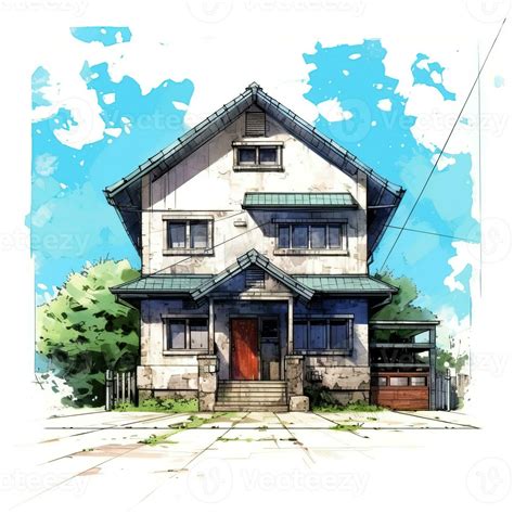 House Anime Style House Urban White Background High Quality Ai Image