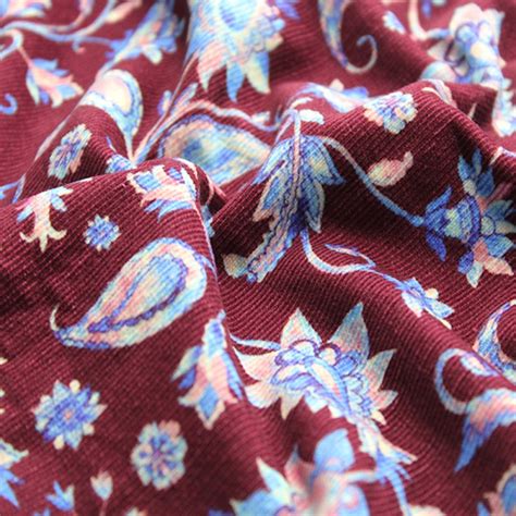 Cotton Corduroy Fabric Watercolour Paisley Floral