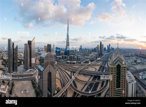 Burj Khalifa Dubai Uae Elevated View With Sheikh Zayed Road Interchange