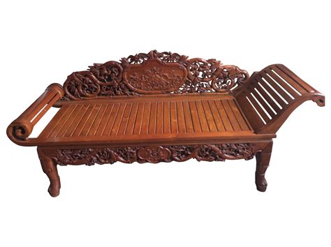 Vietnamese Hand Carved Wood Chaise Lounge | Chairish