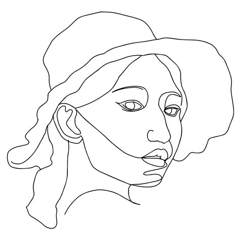 Aesthetic Girl Wear Hat Outline Hat Drawing Outline Drawing