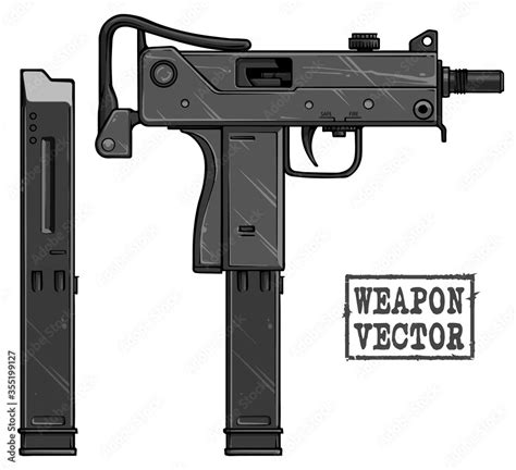 Graphic Black And White Detailed Silhouette Metal Uzi Submachine Gun