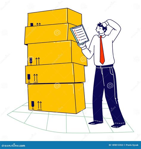 Inventory Manager Male Character Working In Warehouse With Stacks Of