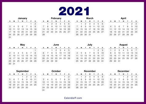Printable Monthly Calendar 2021 Printable World Holiday