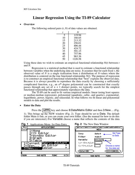 Linear Regression Using The Ti 89 Calculator
