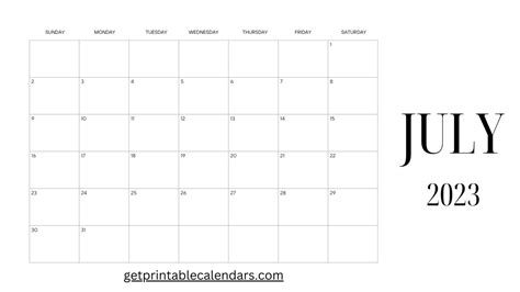 Download Free Printable July 2023 Calendars