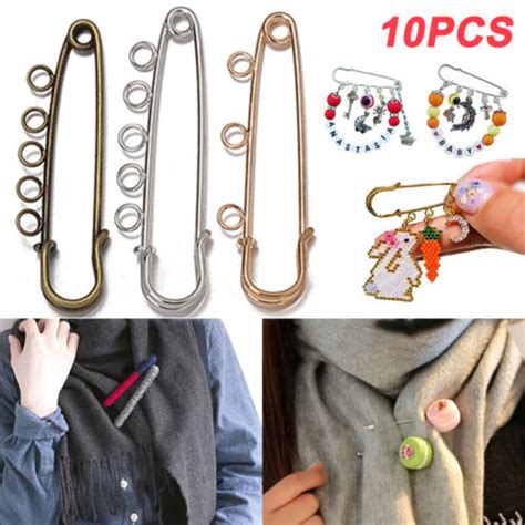 X Mm Strong Large Safety Pins With Loops For Brooch Craft Jewelry Making DIY EBay
