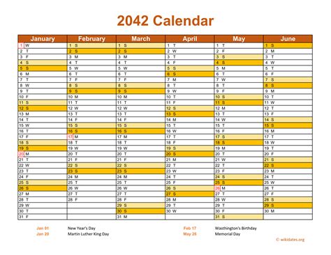 2042 Calendar On 2 Pages Landscape Orientation