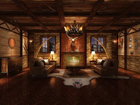 Hunting Lodge Interior Living Room 3d Model Max
