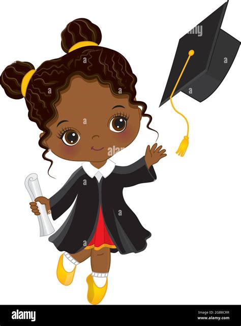 Vector Graduation Cute Little Black Girl Holding Diploma Vector Graduation Girl Stock Vector