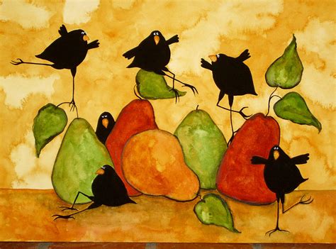 Crow Bird Blackbird Raven Wildlife Animal Pear Italian Whimsical Folk