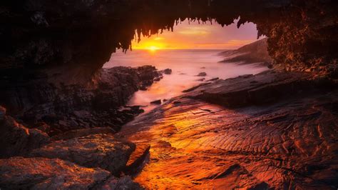 Inside Beach Cave At Sunset Earth Cavern Amazing Nature Photos