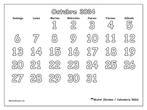 Calendario Octubre 2024 56ds Michel Zbinden Ve