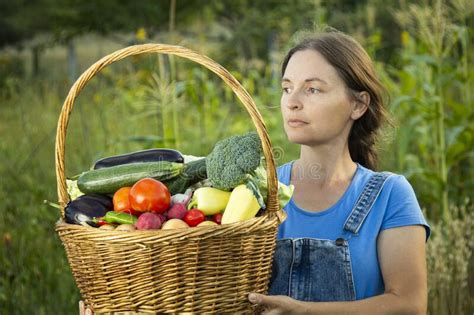 Grower Rich Harvest Of Vegetables Nice Woman Gardener Huge Harvest For