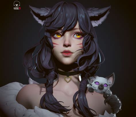 3d Sketch Sketches 3d Face Anime Neko 3d Character Zbrush Female Art Character