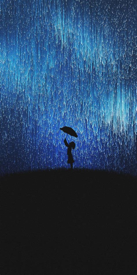 Silhouette Girl In Rain Fun Mood Umbrella 1080x2160 Wallpaper